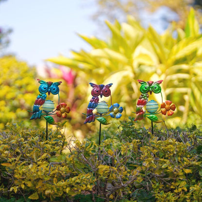 Set of 3 Owl Decorative Garden Stakes,Glow in The Dark Metal Yard Art,Waterproof Stakes Decorative for Outside,Metal Garden Decor for Mom,Women,Yard Lover