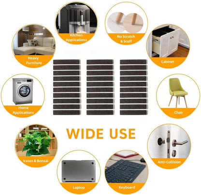 Furnigear Felt Strips with Adhesive Backing for Furniture - Felt Furniture Pads for Hardwood Floors, Furniture Chair Feet Felt Pads, Furniture Floor Protector Sliders 30 Pcs 3 x 1/2" Rectangular Brown