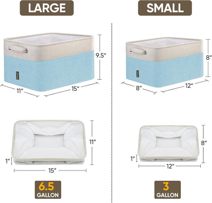 BALEINE 3 Pack Fabric Storage Bins for Shelves, Linen Storage Baskets for Organizing, Decorative Closet Bins for Clothes, Home (Skyblue, 12"x8"x8")