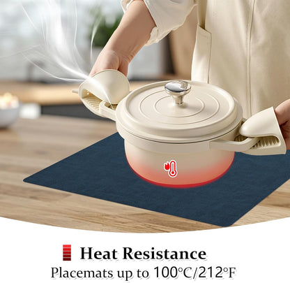 FROMHEART Faux Leather Placemats Set of 4–Waterproof,Heat/Oil Stain-Resistant PU Table Mat–Reversible,Non-Slip,Easy to Clean Place Mats for Kitchen,Dining,Indoor/Outdoor,(Dark Blue,11.8" x 17")