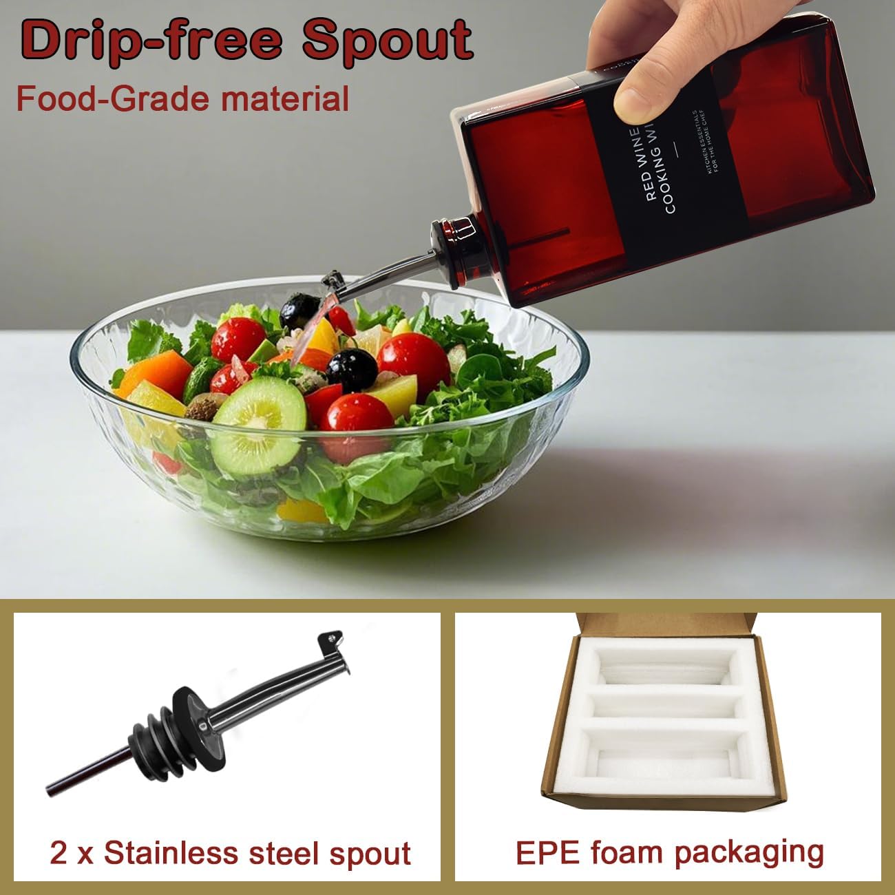 Olive Oil Dispenser Bottle for Kitchen, UV-Protected Dark Glass 16.9oz, Oil and Vinegar Dispenser Set, Soy Sauce Dispenser, Coffee Syrup Bottles- 16.9oz, Set of 2