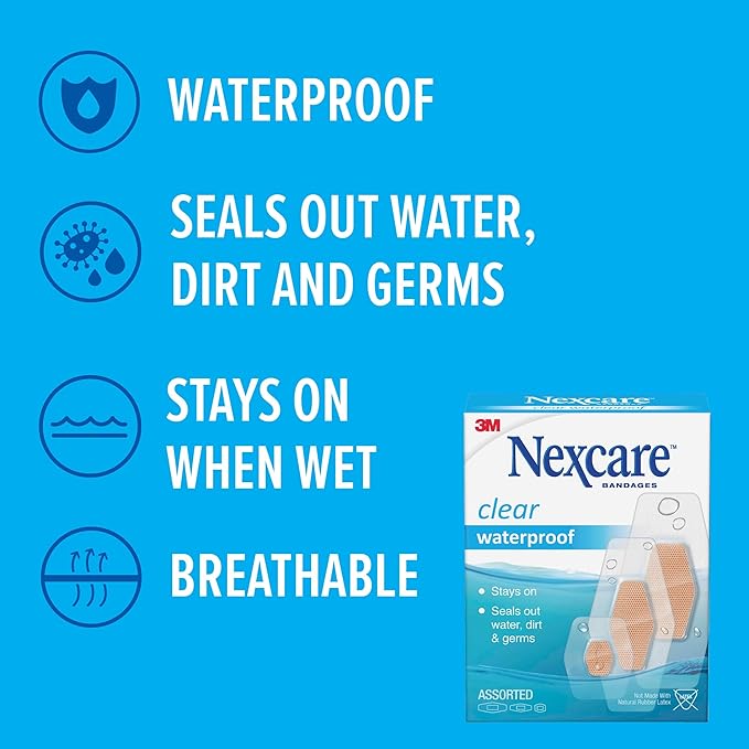 Nexcare Waterproof Clear Bandages, Covers And Protects, Assorted Sizes, 3 Packs, 150 Count