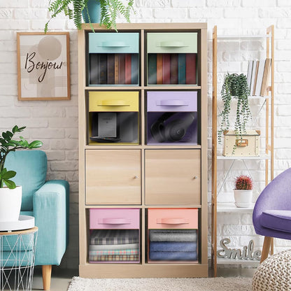 Sorbus 13 Inch Storage Bins with Clear Window - 6 Foldable Baskets for Organizing Clothes, Toys, Books - Sturdy Collapsible Fabric Storage Cubes with Handle - Storage Baskets for Shelves, Closets