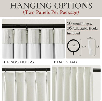 10 ft Extra Long Curtains for Sliding Glass Doors, 100% Blackout Beige White Pinch Pleated Linen Winter Curtains Insulated Noise Reducing Heavy Drape for Large Window (40" Wx120 Lx2 Panels)