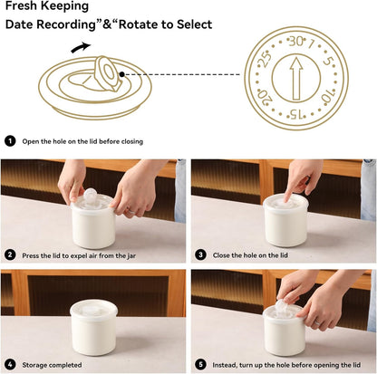 Sweejar Ceramic Food Storage Jar, Salt Container with Airtight Plastic Lid & Date Tracker, 28 Oz Kitchen Canisters for Flour, Rice, Sugar, Coffee, Spices, Pantry Organization (White)