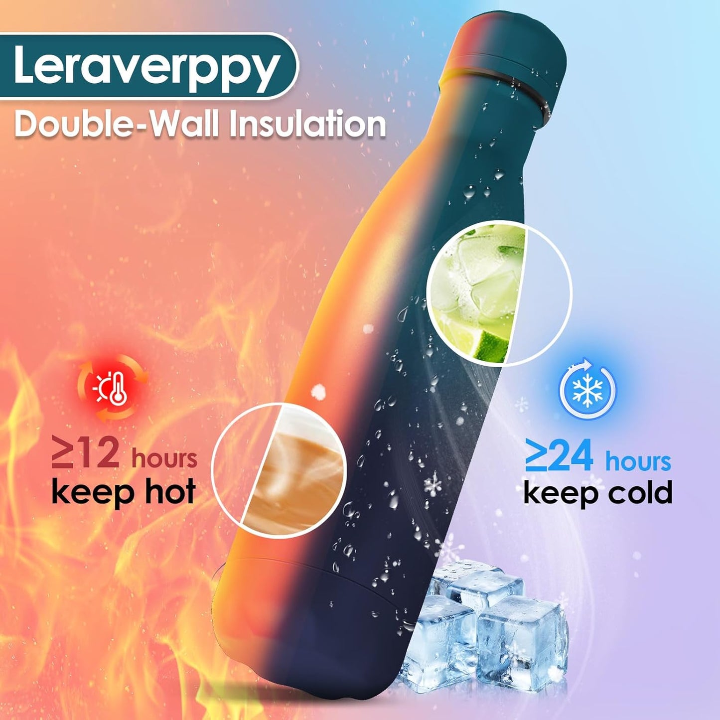 17oz Cola-Bottle Shaped Stainless Steel Leak-proof Water Bottle,Double Wall Vacuum Insulated Metal,Travel Mug For Sports Indoors & Outdoors,BPA-Free Kids Flasks,Dark Night(8 Pack)