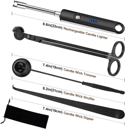 Lsnisni Candle Wick Cutter and Trimmer Set, Electric Lighter, Wick Dipper - Black, 4-Piece, Mom Birthday Gift
