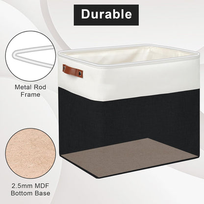 Large Fabric Storage Baskets | 50L Storage Bins, Decorative Linen Closet Baskets with Handles for Organizing, Shelf, Toys, Clothes, Home, Office, Nursery, 17x12x15Inches (Black&White)