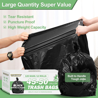 45-50 Gallon Black Trash Bags 120 Count - 38''x47'' Large Garbage Bags Unscented, 40+ Gallon Trash Can Liners, Multipurpose for Office, Outdoor, Yard and Commercial