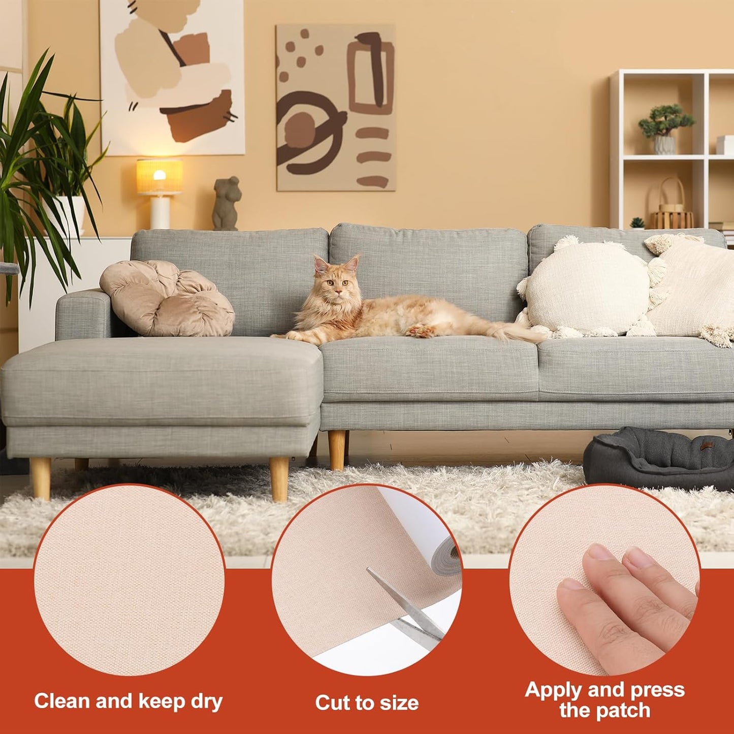 PATIKIL 70x6.2 Inch Linen Repair Tape, Repair Fabric Patch Self Adhesive Couch Patch Line Repair Patch for Furniture Sofa Car Seats Office Chairs, Light Beige