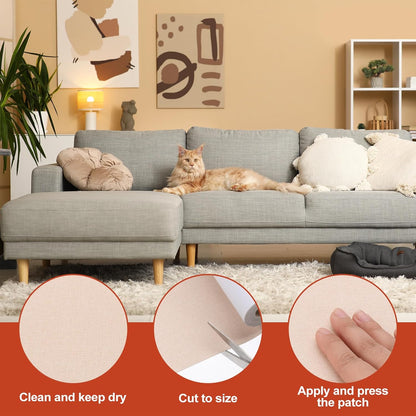 PATIKIL 70x4.4 Inch Linen Repair Tape, Repair Fabric Patch Self Adhesive Couch Patch Line Repair Patch for Furniture Sofa Car Seats Office Chairs, Light Beige