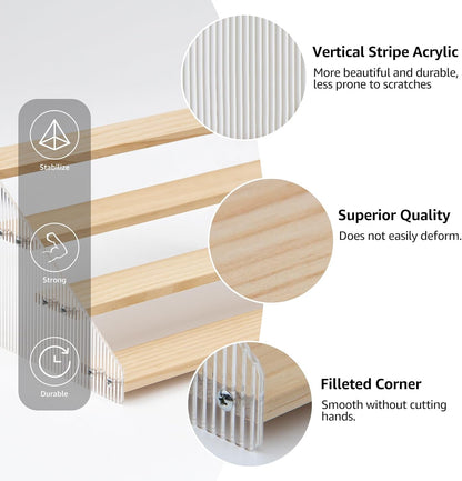 nianfeng Tiered Spice Rack, 4-Tier Spice Pantry Kitchen Cabinet Organizer, 12-Inch, Natural Wood Acrylic Stair Riser Stand, Countertop Seasoning Shelf