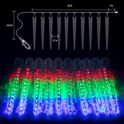 Brightown Christmas Meteor Shower Icicle Lights Outdoor, 30ft with 30 Tube 720 LED Dropping Effect, Waterproof Decorations for House Eave Roofline, Multicolor