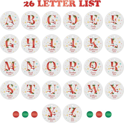 Name Ornaments for Christmas Tree, Custom Initial Monogram Snowman Ceramic Ornament for Kids Boys Girls, Monogrammed Christmas Ornaments 2025