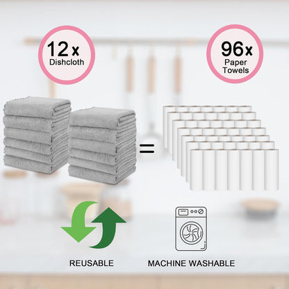 kimteny Kitchen Cloth Dish Towels, 13x28 Inches Premium Dishcloths, Super Absorbent Coral Velvet Microfiber Cleaning Cloths, Fast Drying Rags for Washing Dishes (13x28-12 Pack, Grey)