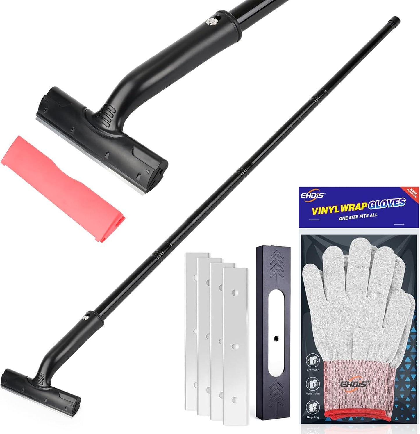 EHDIS Adjustable Razor Blade Scraper, 15''-58'' Long Handle 6" Blade Scraper Tool with 20 Double-Edge Blades for Cleaning Paint, Caulk, Adhesive,Painting Stripping Tools, Tile, Floors, Walls