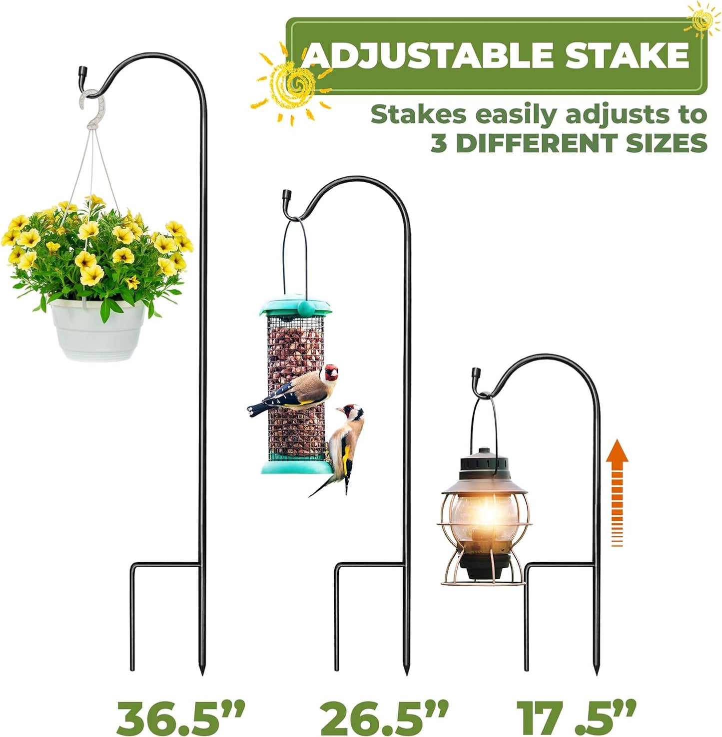 Sorbus Shepherds Hooks for Outdoor - Set of 6 Extendable Garden Planter Stakes for Bird Feeders, Outdoor Décor, Plants, Lights, Lanterns, Flower Baskets, and More! Heavy Duty - Up to 6.5 Lbs. (6 Pack)