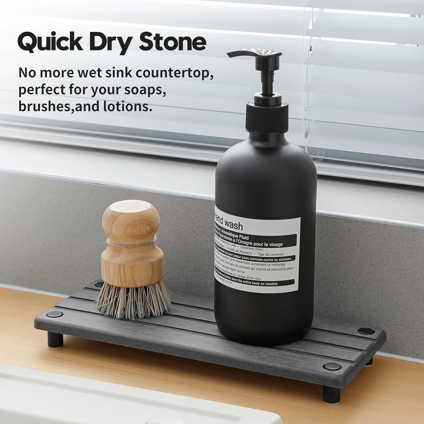 Sink Caddy Kitchen Sink Organizer, Water Absorbing Stone Tray for Sink,Diatomite Bathroom Counter Tray,Faucet Drying Mat Protector Coaster Soap Dish Rack Riser Vanity Dispenser Sponge Holder,10" x 4"