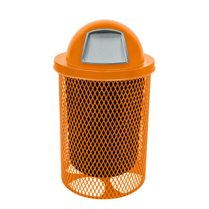 COATEDOUTDOORFURNITURE RDT-ORG Heavy Duty 32 Gallon Round Trash Receptacle, Liner Included, Orange with Orange Steel Dome Top, Made in America