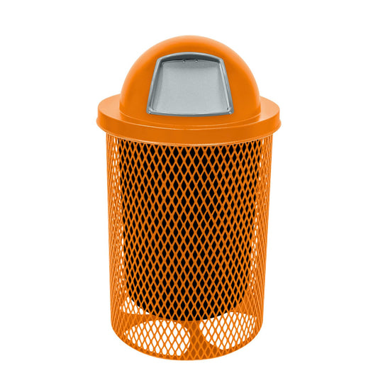 COATEDOUTDOORFURNITURE RDT-ORG Heavy Duty 32 Gallon Round Trash Receptacle, Liner Included, Orange with Orange Steel Dome Top, Made in America
