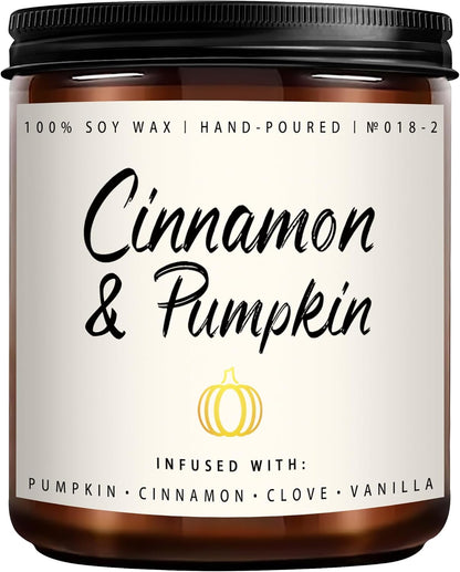 Cinnamon & Pumpkin Scented Candle – Fall Candles for Home Scented, Soy Candles for Home, 7 oz Cozy Pumpkin Candle for Women & Men, Autumn Décor & Holiday Gifts