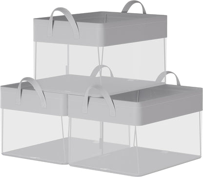 SONGMICS Storage Bins Set of 3, Medium Fabric Storage Baskets, Foldable Organizer with Transparent Nylon Mesh, 15.7 x 11.8 x 9.8 Inches, Handles, for Bedroom, Living Room, Dove Gray URFB940G01