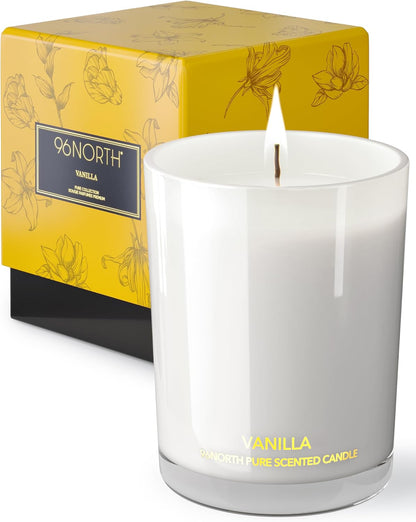 96NORTH | Pure Vanilla Candle | 100% Natural Soy Wax | One Wick Jar Candle | Natural Fragrance Technology | Non Toxic | Up to 35 Hours Burning Time | Aromatherapy Gift for Men and Women