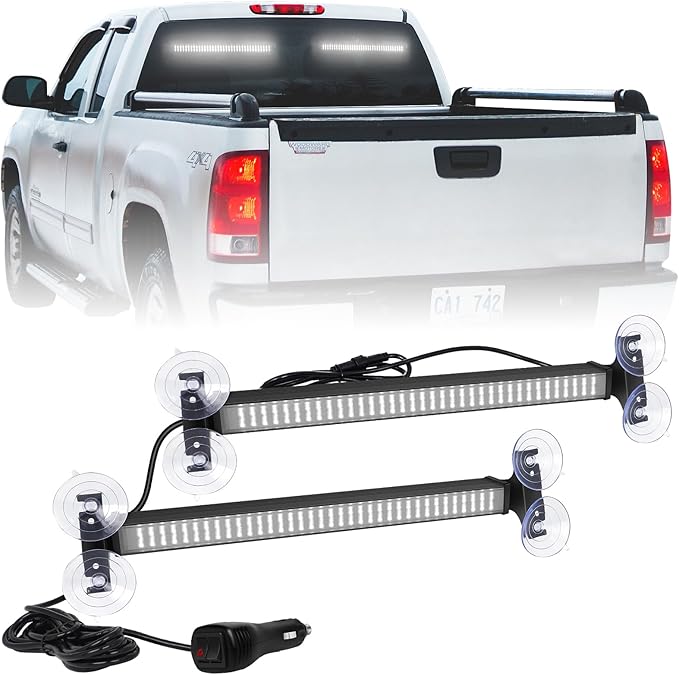 XRIDONSEN 2 in 1 White Traffic Advisor Light Bar 144 LED Emergency Warning Safety Interior Rear Window Front Dash Windshield Strobe Lights for Police Firefighter Vehicles Trucks Car (2x17.7 inch)