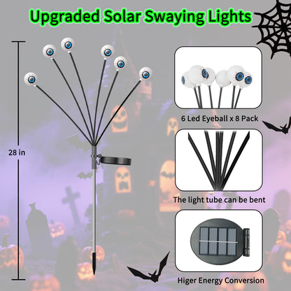 VOTTGO Halloween Solar Lights Outdoor, 2 Pack 12LED Scary Solar Eyeball Pathway Lights, 2 Modes Waterproof Swaying Firefly Light for Garden Yard Pathway Halloween Decorations, Green