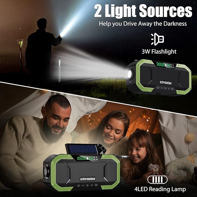 Hand Crank Solar Power Emergency Radio with Waterproof Bluetooth Speaker,Portable AM FM NOAA Weather Radio,5000mAh Rechargeable Battery Operated,Phone Charger,Flashlight,SOS,Survival Storm Camping