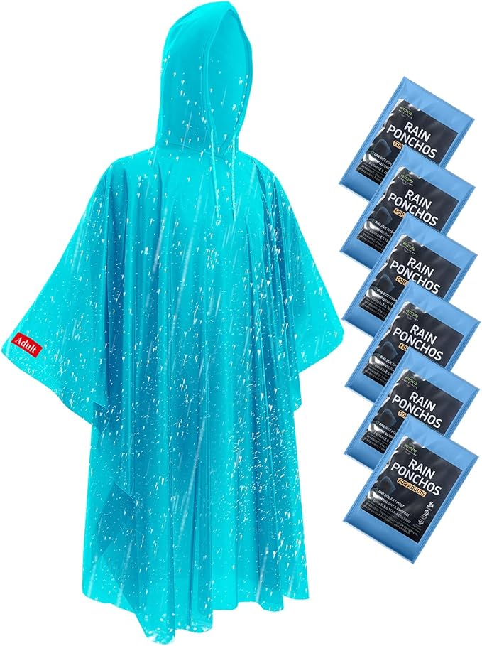 Hitituto Rain Ponchos for Adults - Extra Long Emergency Poncho with Hood, 6/12/24 Family Pack Raincoat, Home Survival Kits