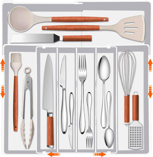 Expandable Large Silverware Organizer - BPA-Free Utensil Organizer for Kitchen Drawer, Adjustable Silverware Drawer Organizer Flatware Cutlery Tray for Spoons Forks Knives,10.2"-17.2" Wide