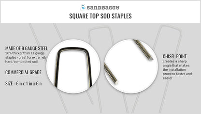Sandbaggy 6 inch Landscape Sod Staples (9 Gauge Steel) ~ Great for Hard Soil - 20% Thicker Than Competition - Trusted by Farmers & Contractors Across USA (200 Staples)