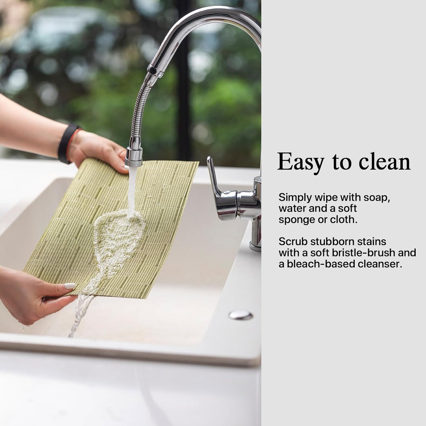 Placemats Set of 12 - Easy Clean Woven Vinyl Placemats for Dining Table, Indoor/Outdoor Place Mats, Washable PVC Table Mats （Pea Green）