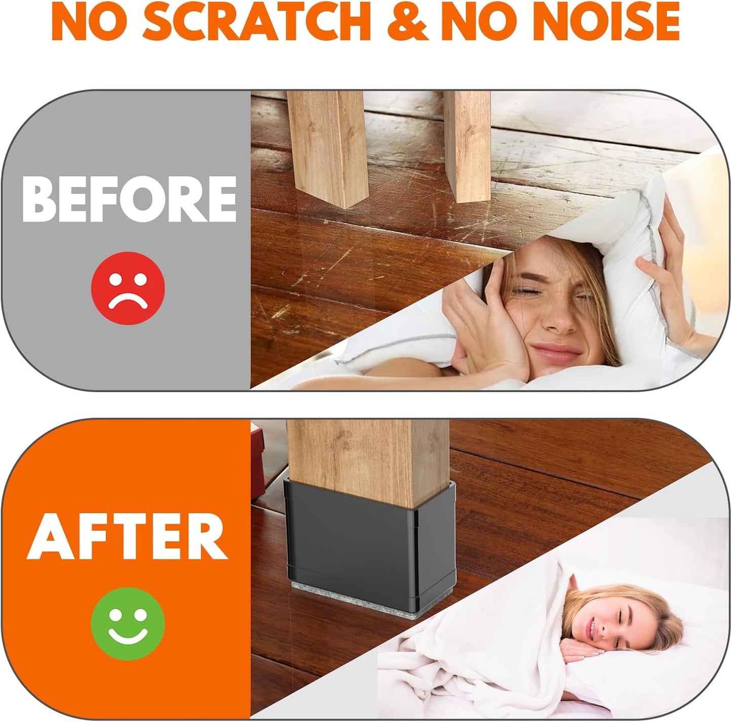 Rectangle Chair Leg Protectors for Hardwood Floors,16 PCS Silicone Covers to Protect Wood Tile Floors Felt Pads Furniture Leg Caps Reduce Noise. Easy to Move.(Black,1.5 x 2.5,Rectangular)