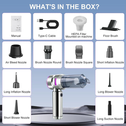 Car Vacuum Portable Cordless, 21000Pa Strong Suction Handheld Vacuum, 100W Auto Vac for Car Detailing, Home, RV Camping Use with 6000mAh Battery, Type-C Fast Charge & Blower Function