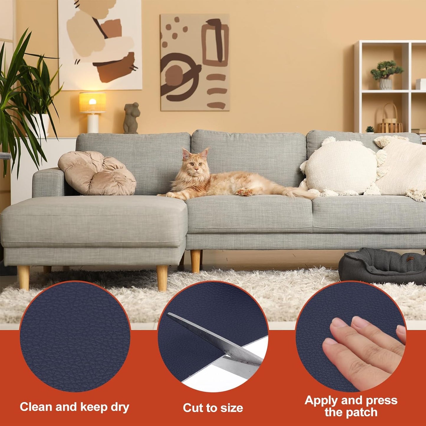 PATIKIL Leather Patches Tape for Furniture, 3.2 x 61 Inch Self Adhesive Vinyl Leather Repair Kit Cover Sheet for Couch, Sofa, Car Seats, Office Chair, Navy Blue