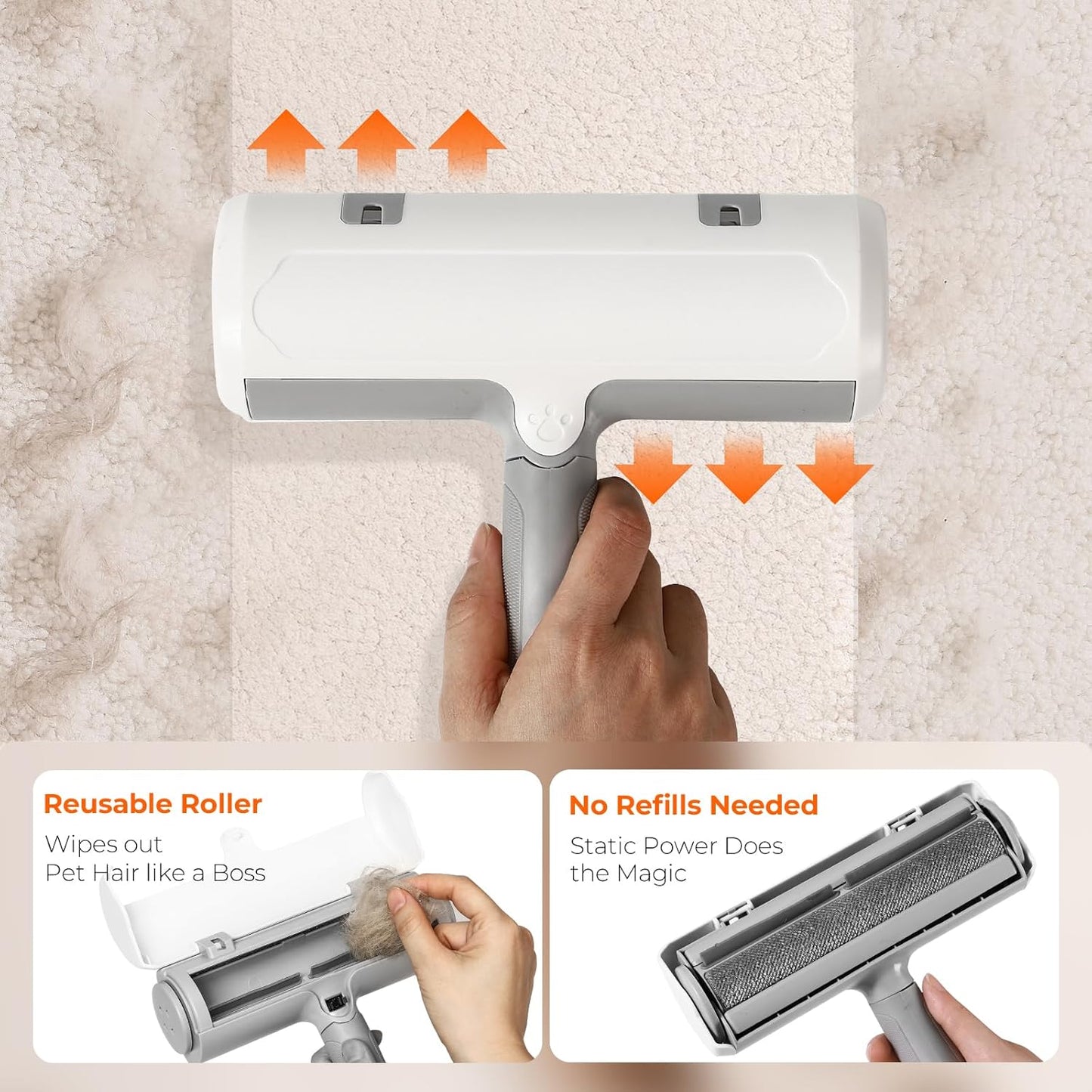 Pet Hair Remover - Reusable Lint Roller for Cats and Dogs, Effortlessly Removes Fur from Furniture, Carpets, Bedding, and Clothing, Static Cling Technology, Self-Cleaning Design