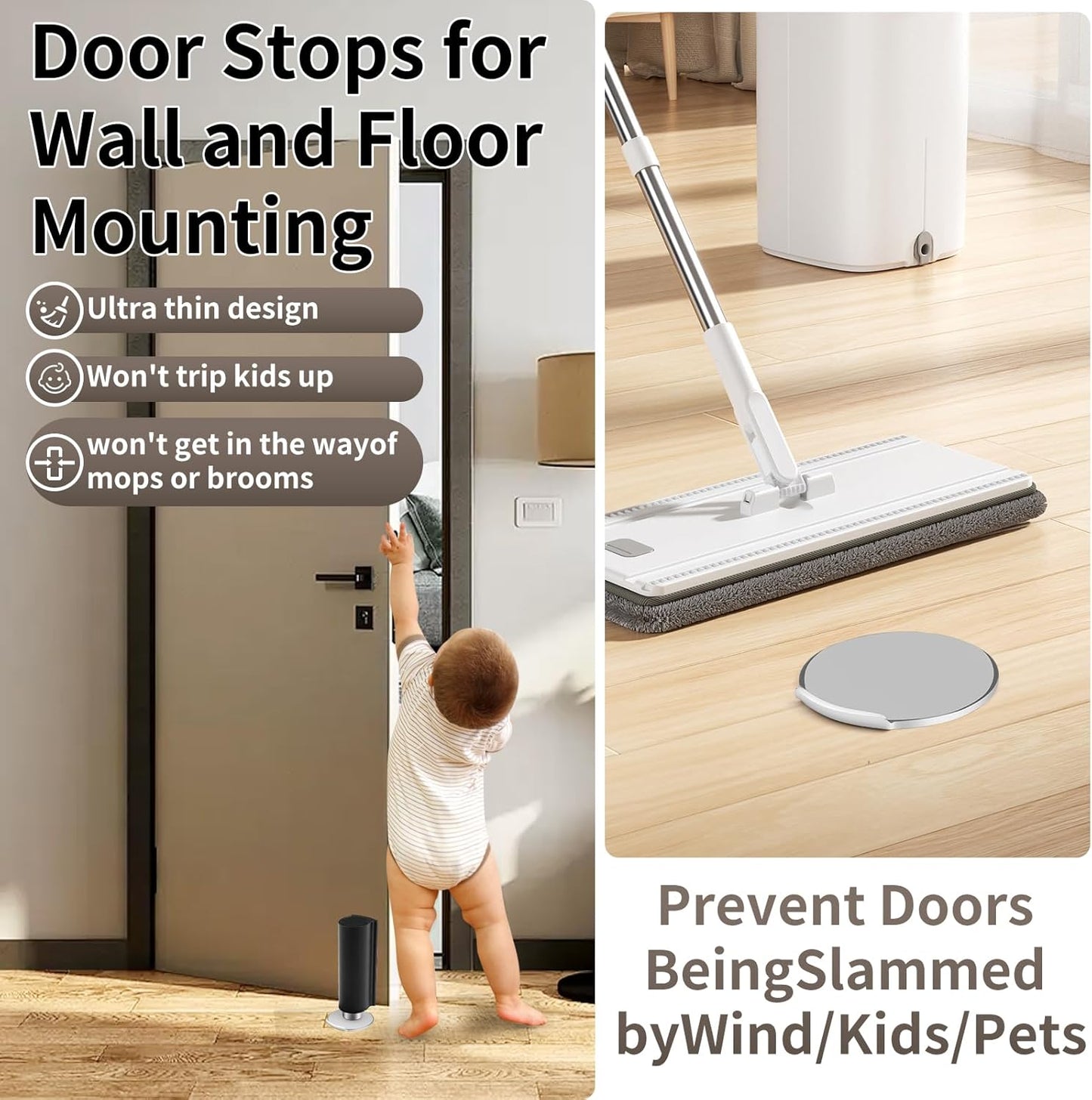 Magnetic Door Stoppers Black WYGWP Stainless Steel No Drilling Wedge Stops Heavy Duty Catch Holder to Keep Doors Open