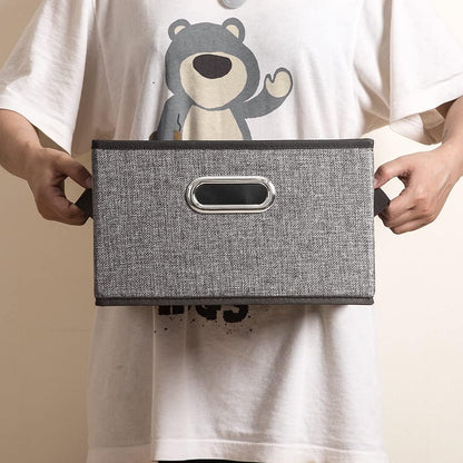 PRANDOM Fodable Storage Baskets for Closet [5-Pack] Decorative Fabric Storage Bins Cubes with Leather/Metal Handles for Shelves Bedroom Living Room Grey (11.5x8.5x6.7 Inch)