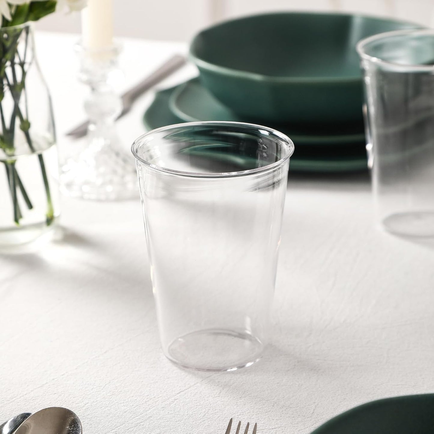 Stone Lain Baskerville 32-Piece Dinnerware Set Stoneware, Borosilicate Glass, Green