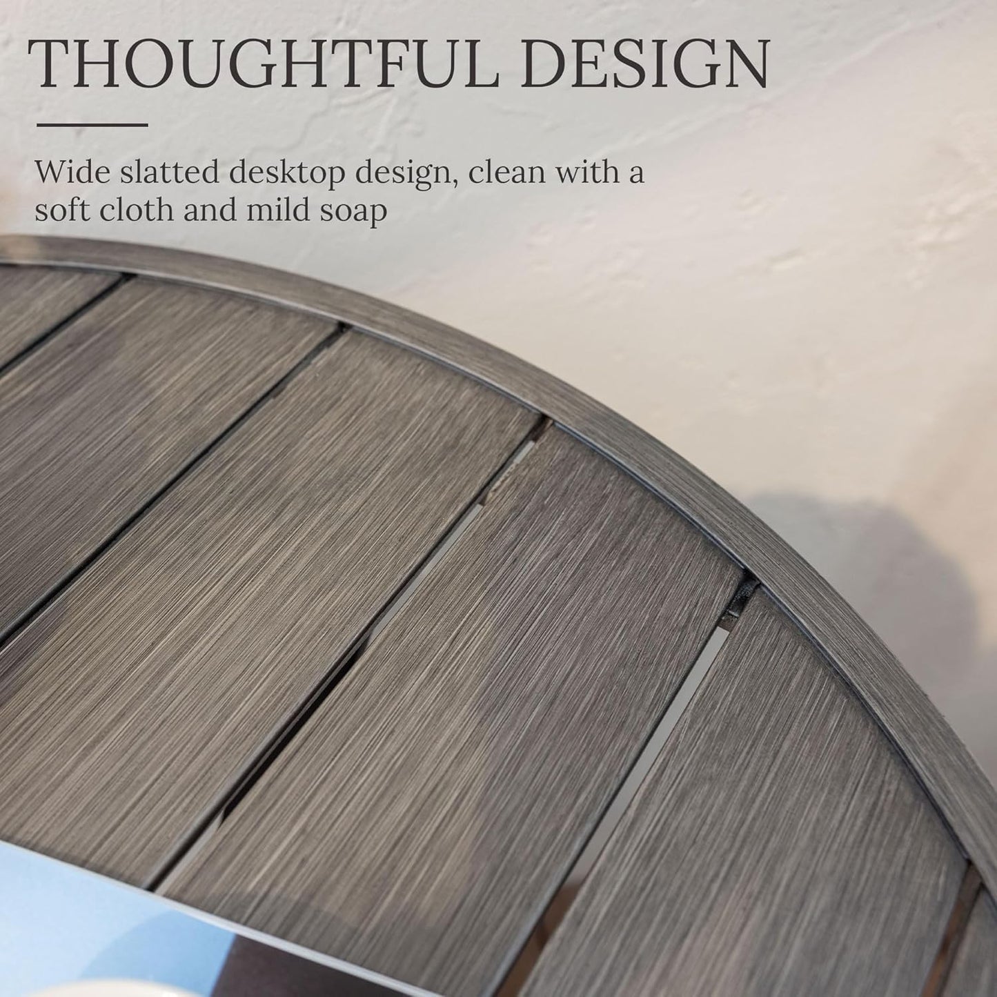 VICLLAX 28" Round Outdoor Bar Table with Adjustable Umbrella Hole, Counter Height Outdoor Furniture for Balcony, Grey Wood-Like