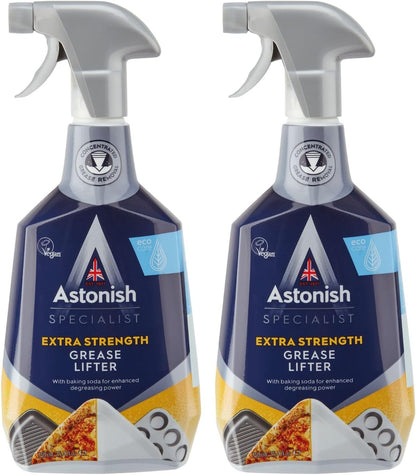 Astonish Specialist Extra Strength Grease Lifter With Baking Soda - No Scrub De-Greaser Formula For Kitchen Surfaces, Trays & Pans - Vegan Cruelty Free Household Cleaning Supplies, 750ml Bottle, 2PK