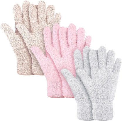Patelai 3 Pairs Microfiber Plant Dusting Gloves Leaf Cleaning Gloves for Indoor Plants, Blinds, Furniture, House(Large,Pink, Nude, White)