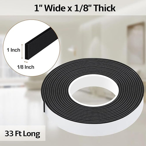 1 in Wide x 1/8 in Thick x 33FT Foam Weather Stripping Door Seal,Window Sealing Tape，Single-Sided Self-Adhesive Insulation Sealing Strip,Black