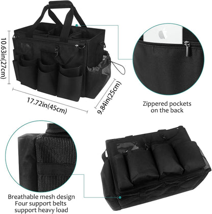 Qivine Cleaning Caddy with Handle, Cleaning Supply Caddy Foldable Tool Bag Cleaning Products Organizers Portable Cleaning Bucket Organiser for Storing Towels（Black Square）