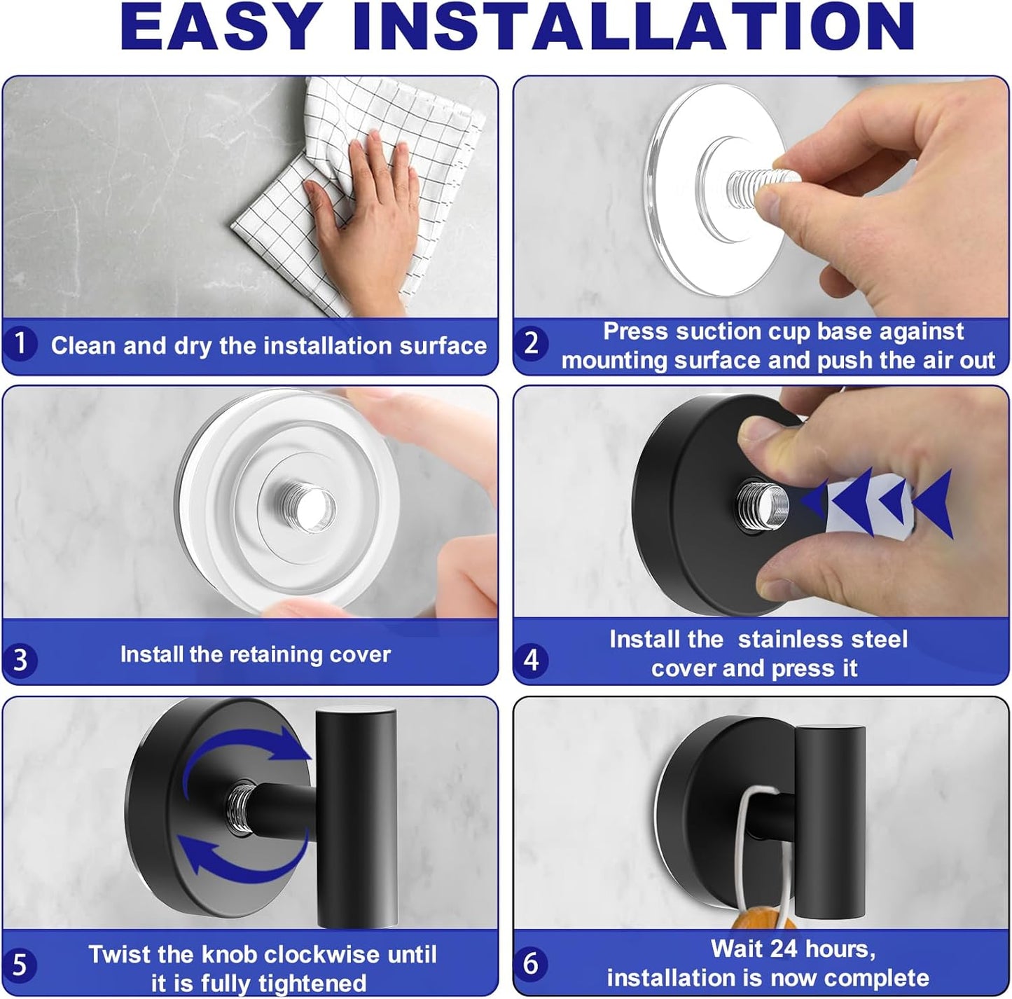 Suction Cup Hooks, Shower Hooks for Inside Shower – Removable Towel Hooks for Bathroom Window Glass Mirror Tile, Bath Robe Looafh Hook for Hanging – Waterproof & Rustproof, Black (4 Pack)