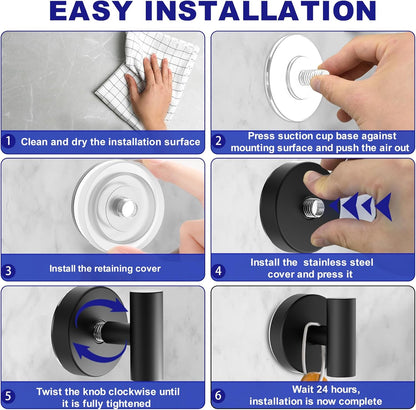 Suction Cup Hooks, Shower Hooks for Inside Shower – Removable Towel Hooks for Bathroom Window Glass Mirror Tile, Bath Robe Looafh Hook for Hanging – Waterproof & Rustproof, Black (4 Pack)