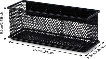 6.29'' × 2.28'' × 2.48 Black Magnetic Basket for Refrigerator Magnetic Pen Holder Locker Organizer for Home Office Accessories Magnetic Basket for Whiteboard，Set of 2