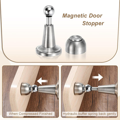uxcell Magnetic Door Stopper, 304 Stainless Steel Magnetic Door Stop Catch, Soft-Catch Brushed Nickel Hold Door Open Wall Mount for Bottom of Door, Silver